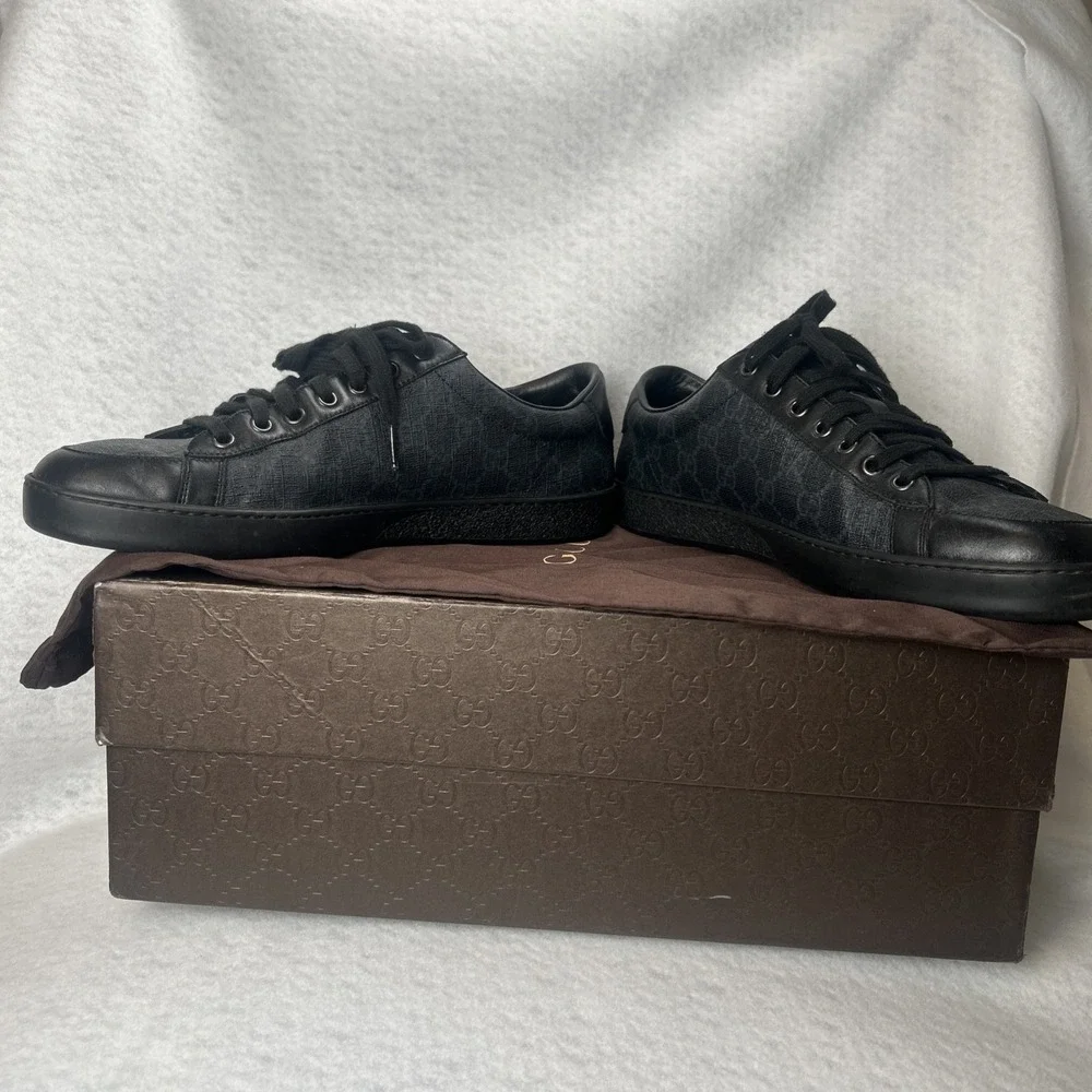 Gucci BROOKLIN Low Top Sneakers Black GG Monogram US Men's 11 (Marked 9) 11